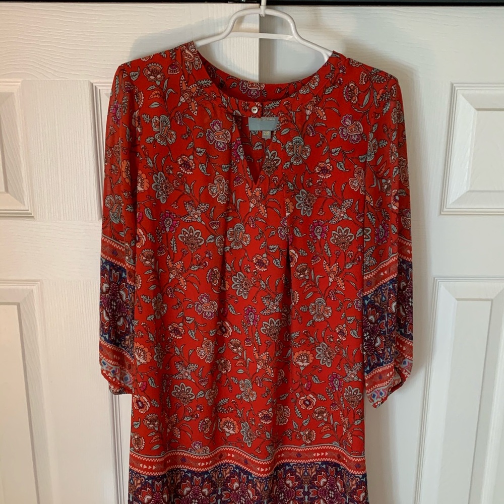 Skies Are Blue Red Floral Boho Dress